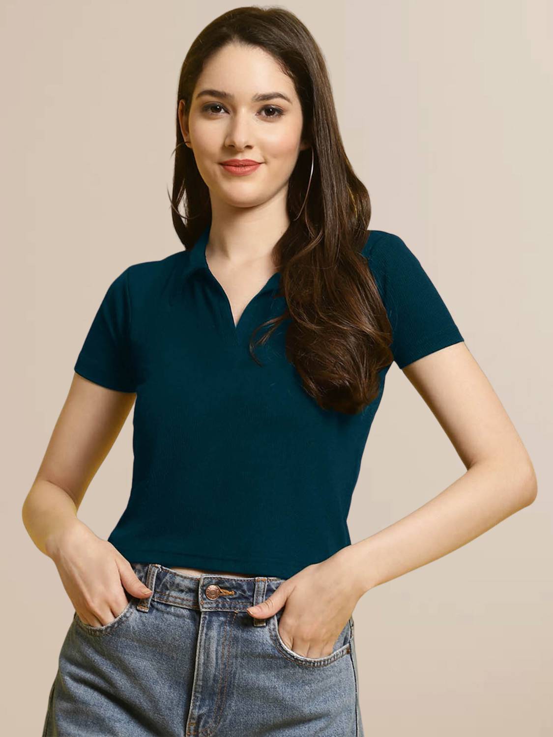 Fabflee Casual Solid Women Dark Blue Top