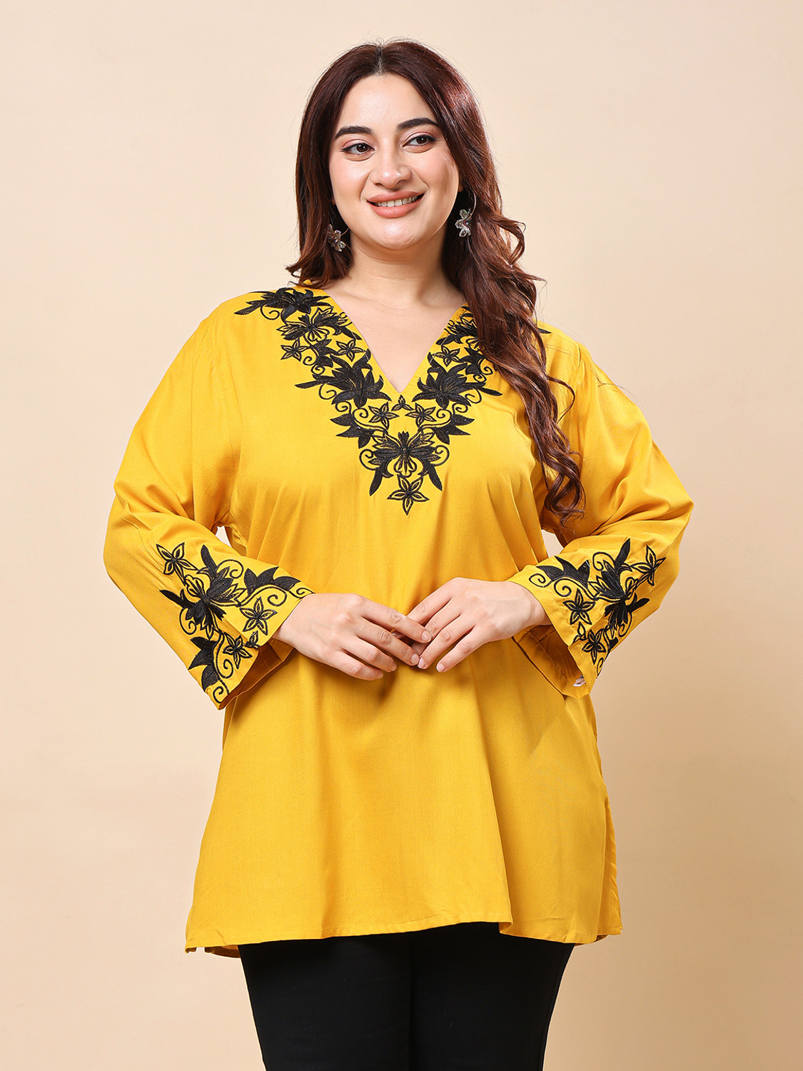 Image of VAAMII Casual Embroidered Women Yellow Top