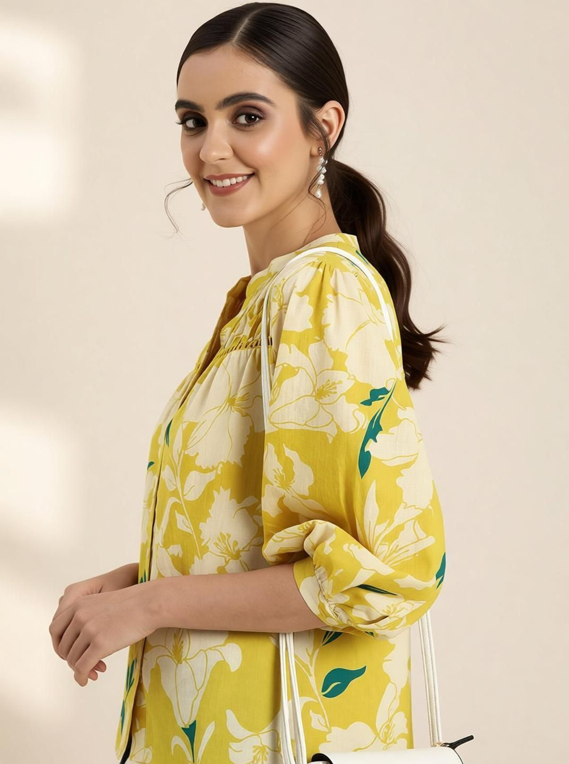 Image of Fab8Sight Casual Printed Women Yellow Top