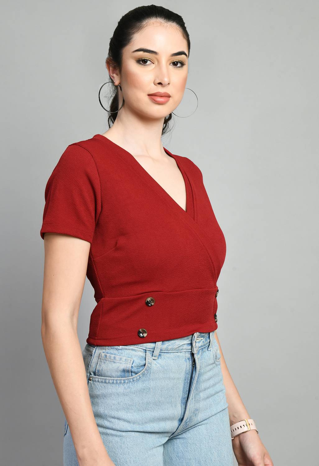 IUGA Casual Solid Women Maroon Top