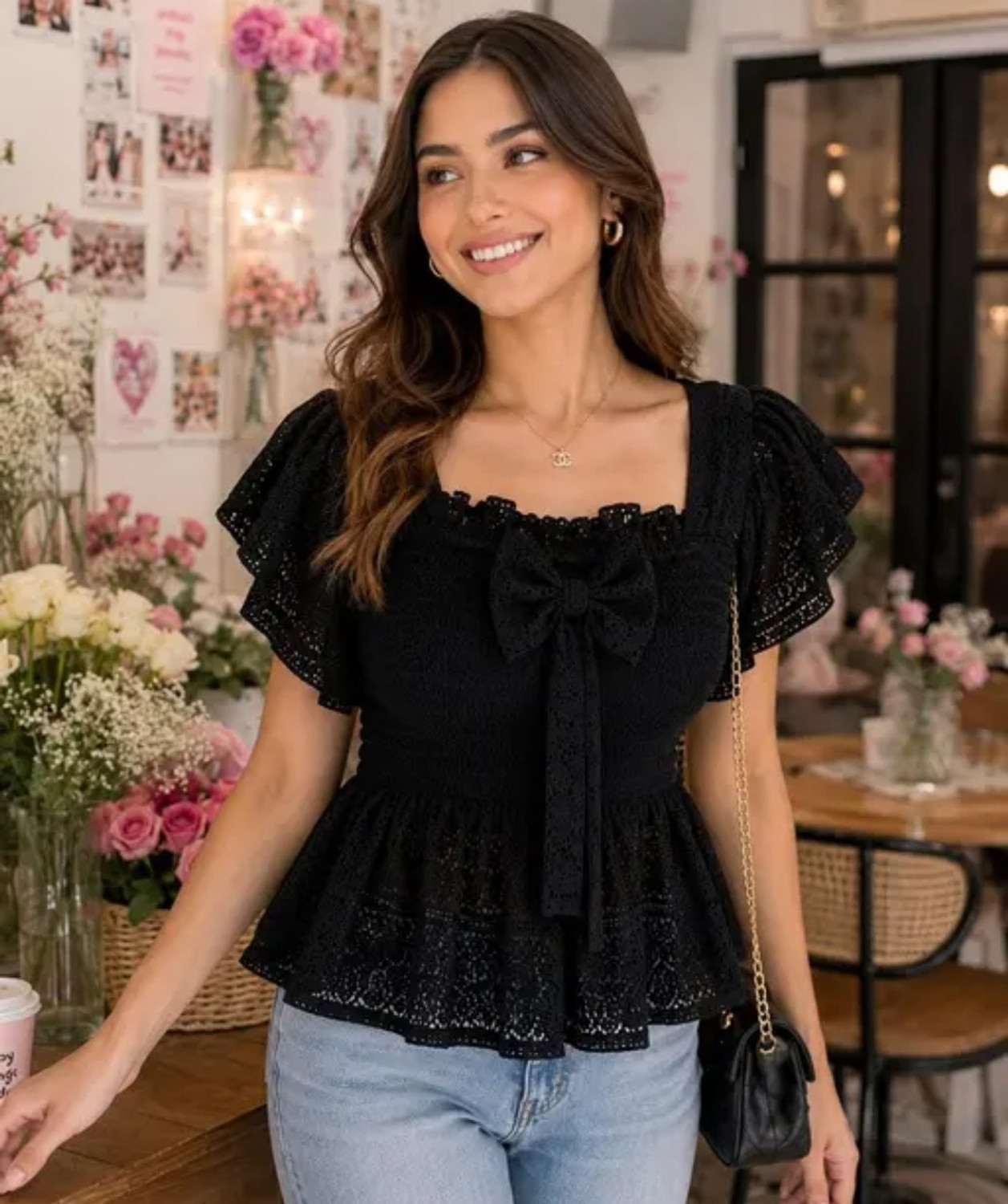 IDFaishions Casual Lace Women Black Top