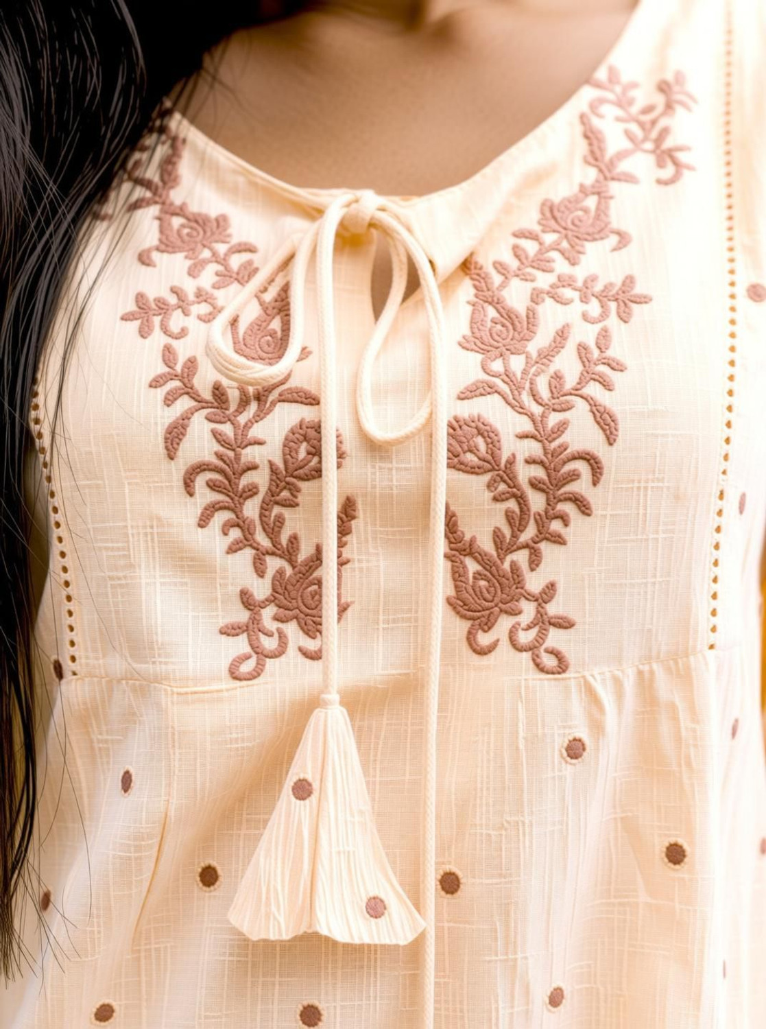 Image of RR SA KURTIS Party Embroidered Women Beige Top