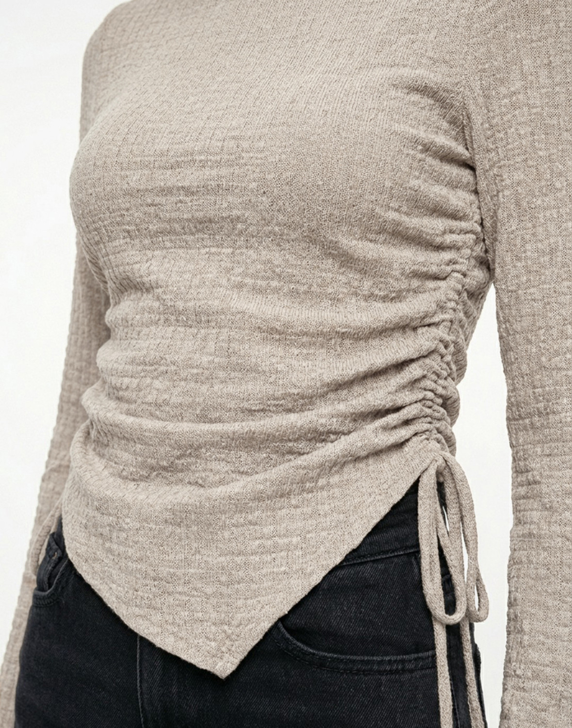 Image of Selvia Casual Bell Sleeves Solid Women Beige Top