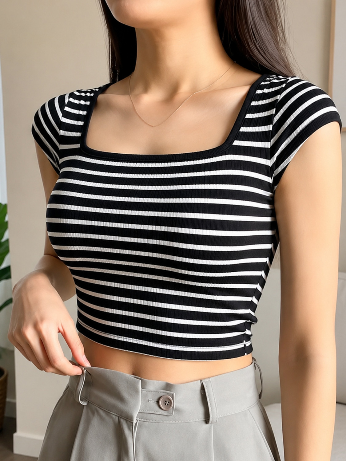 Image of LOVERSBITE Casual Striped Women Black, White Top