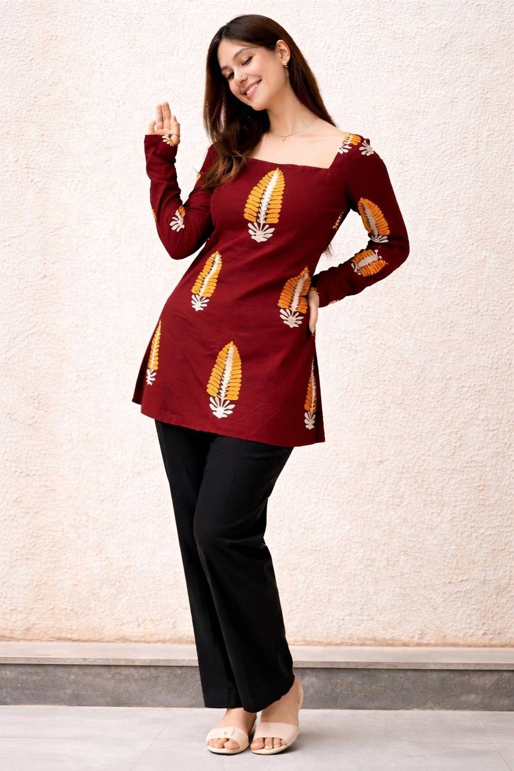 AKARI FASHIONS Party Printed Women Maroon Top