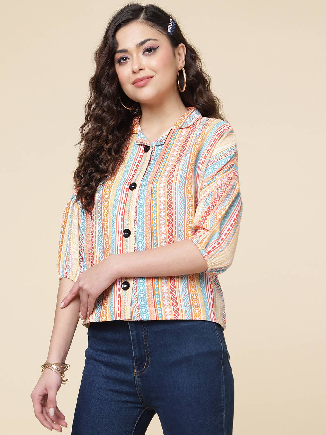 Bollyqueen Casual Self Design Women Orange Top
