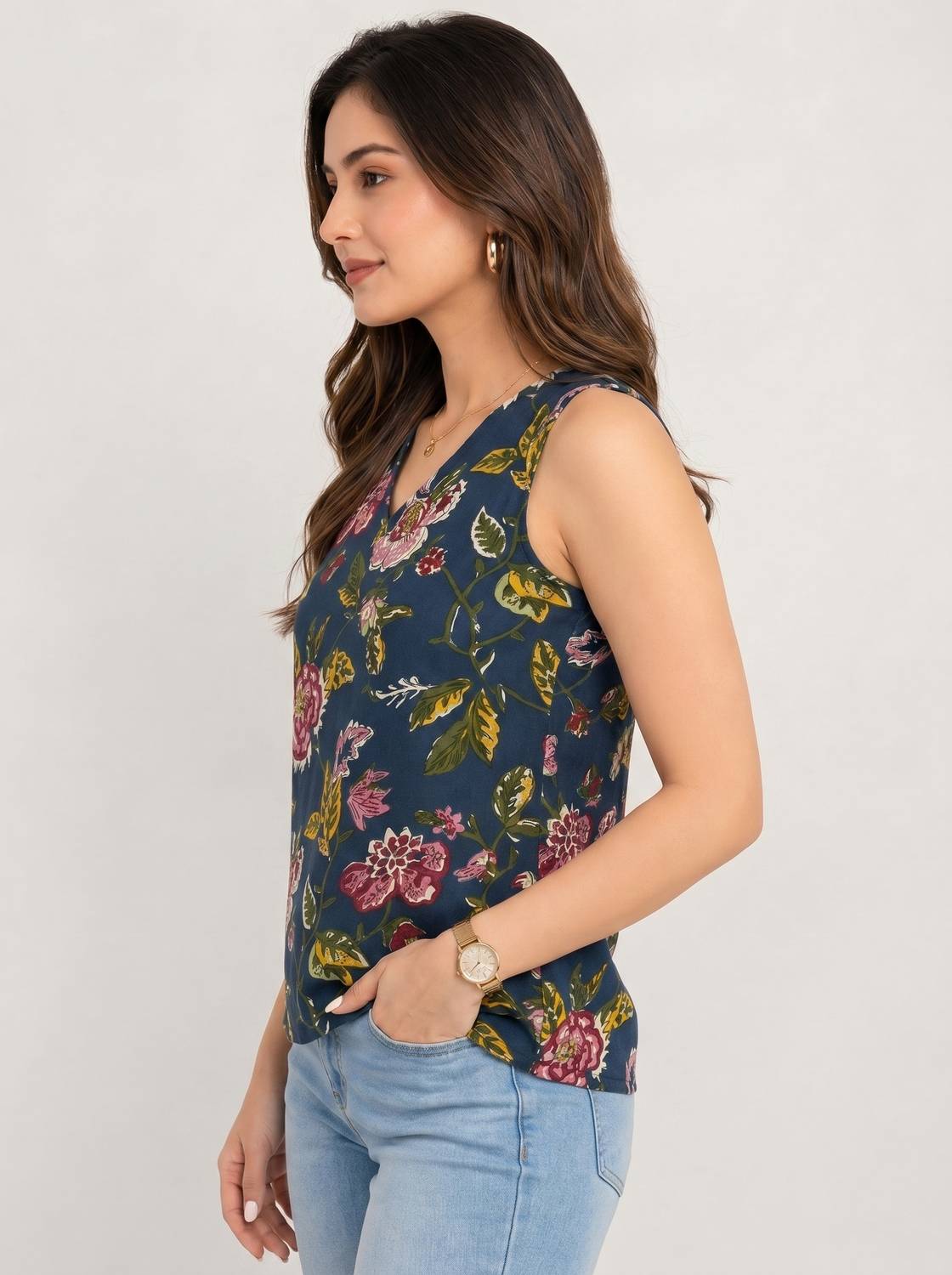Kintu Parantu Blue Printed Women Top - Image 3