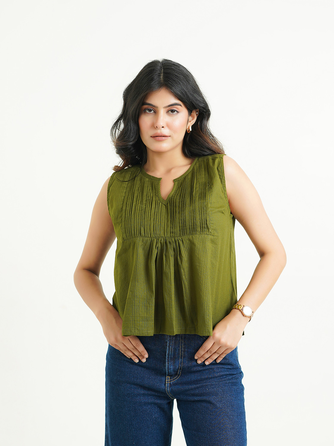 Image of GOODHAND Casual Floral Print Women Green Top