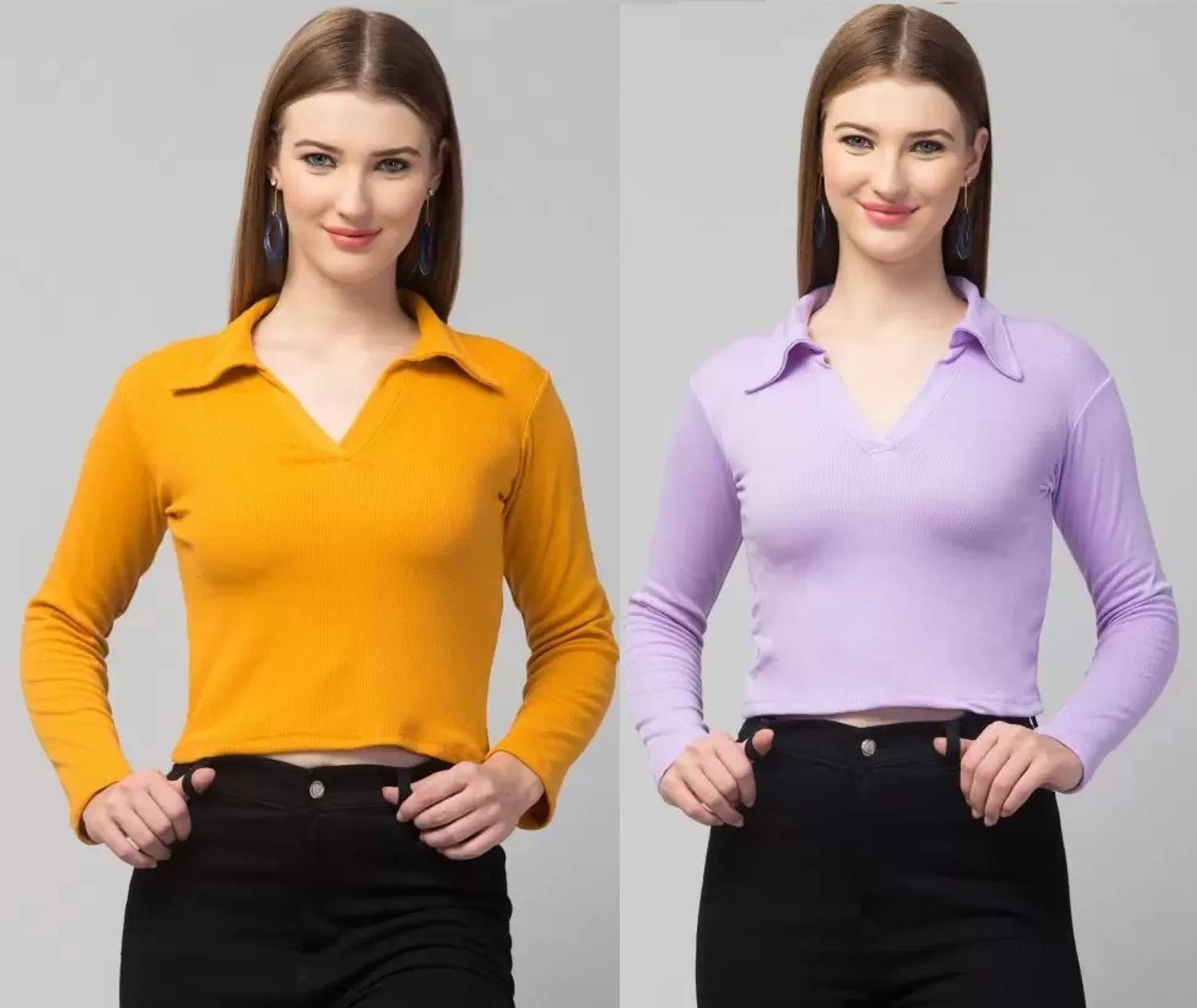 GLADLY Casual Solid Women Yellow, Purple Top