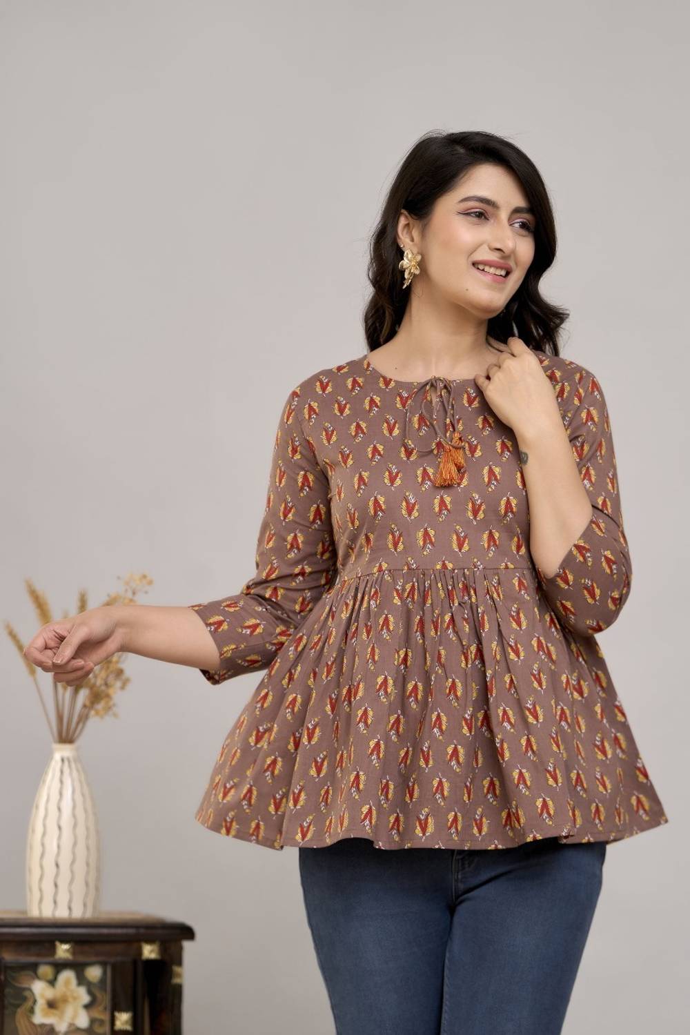 A&k Casual Printed Women Pink, Red, Beige Top