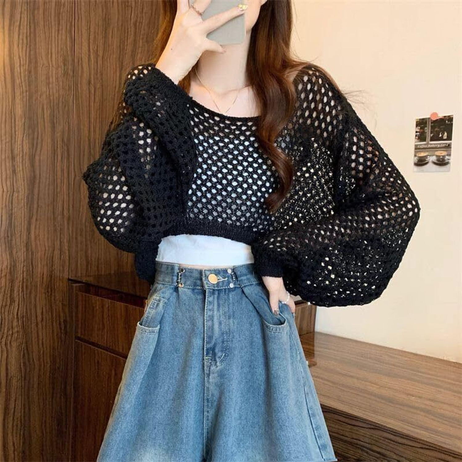 Image of CRAMPLE Casual Self Design, Lace Women Black Top