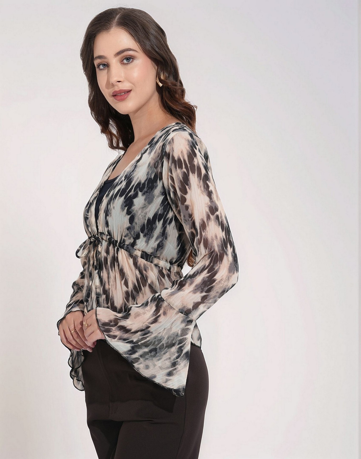 Image of Dressberry Casual 3 /4 Sleeve Printed Women Black Top