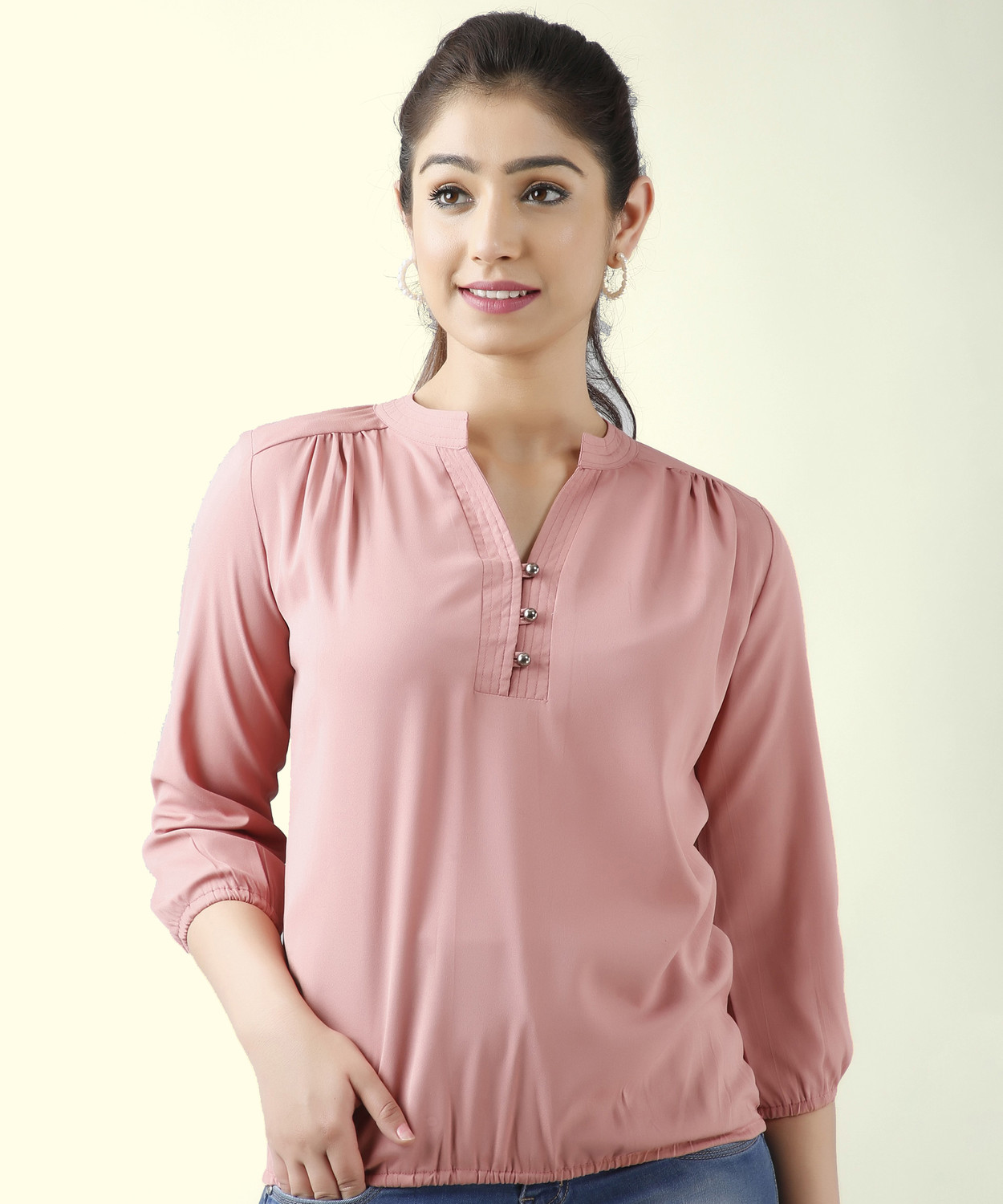 Image of Fab Star Casual Regular Sleeves Solid Women Pink Top