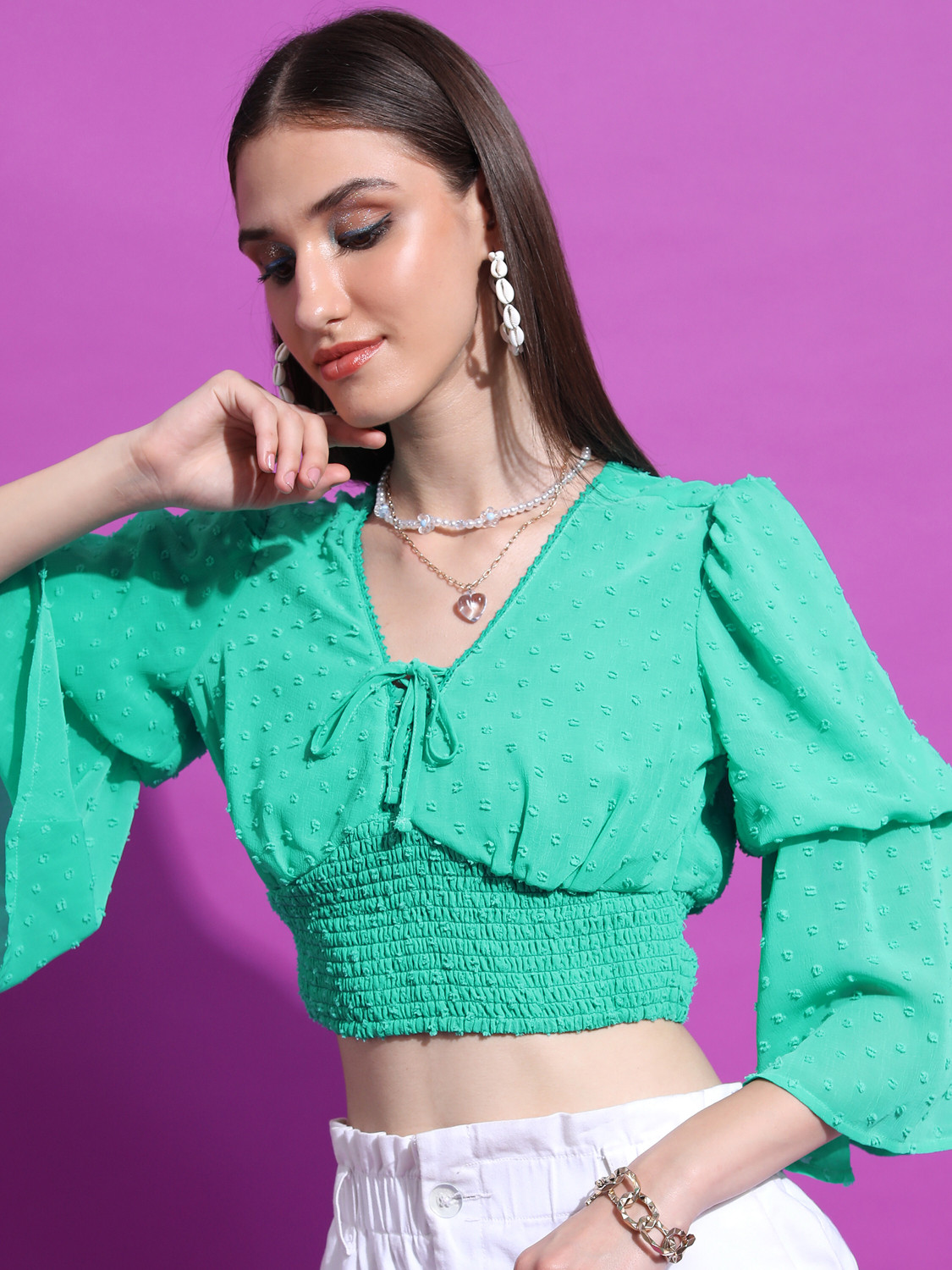 Image of Tokyo Talkies Casual Solid Women Green Top