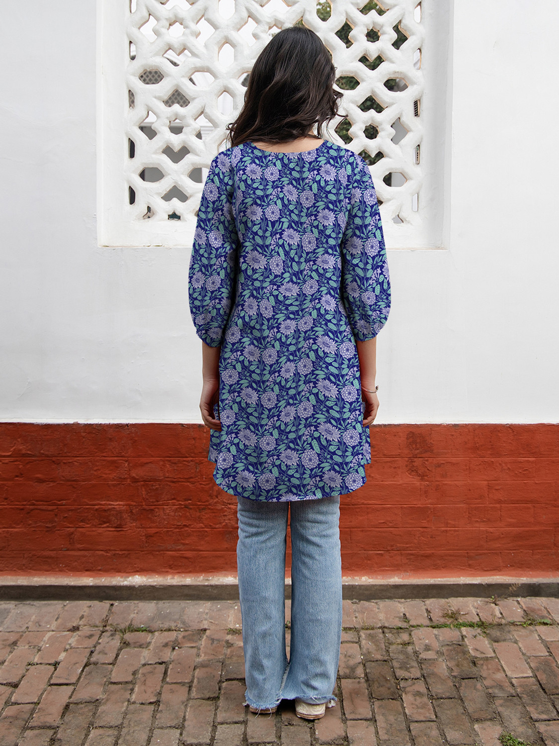 Image of Janasya Casual Floral Print Women Blue Top