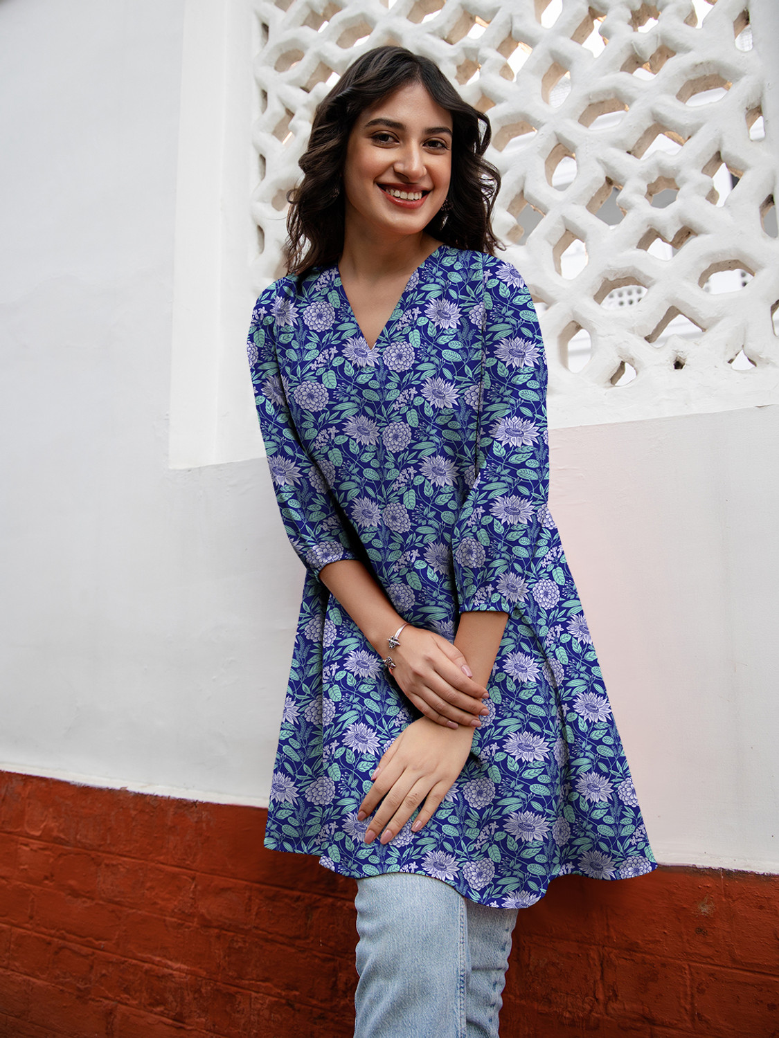Image of Janasya Casual Floral Print Women Blue Top