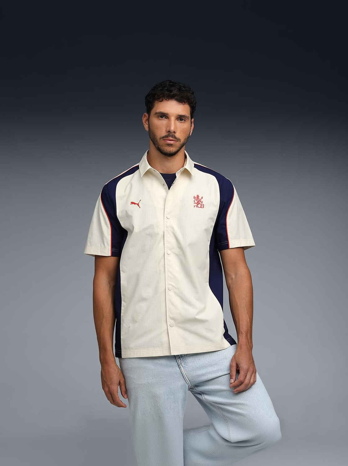 Image of PUMA Men Color Block Sports Beige Shirt