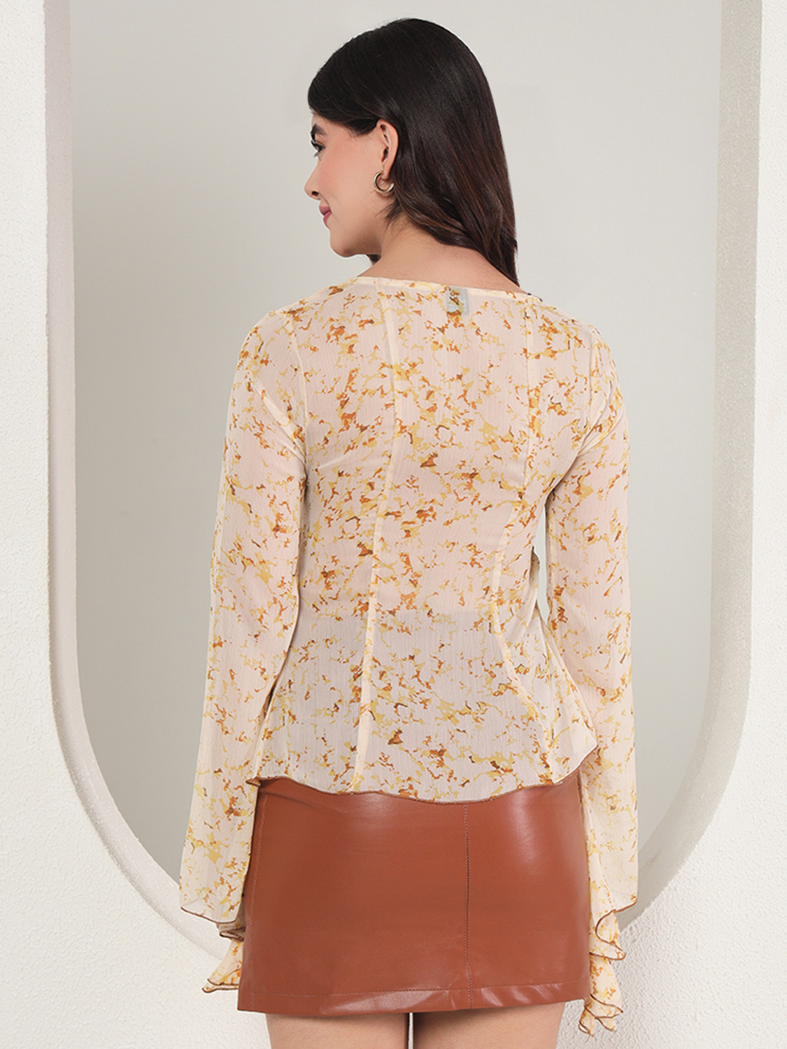 Image of TANDUL Casual Printed Women Beige Top
