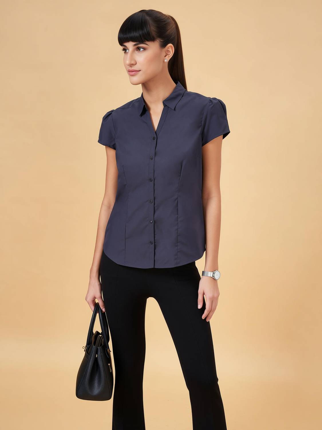 Annabelle by Pantaloons Formal Solid Women Grey Top