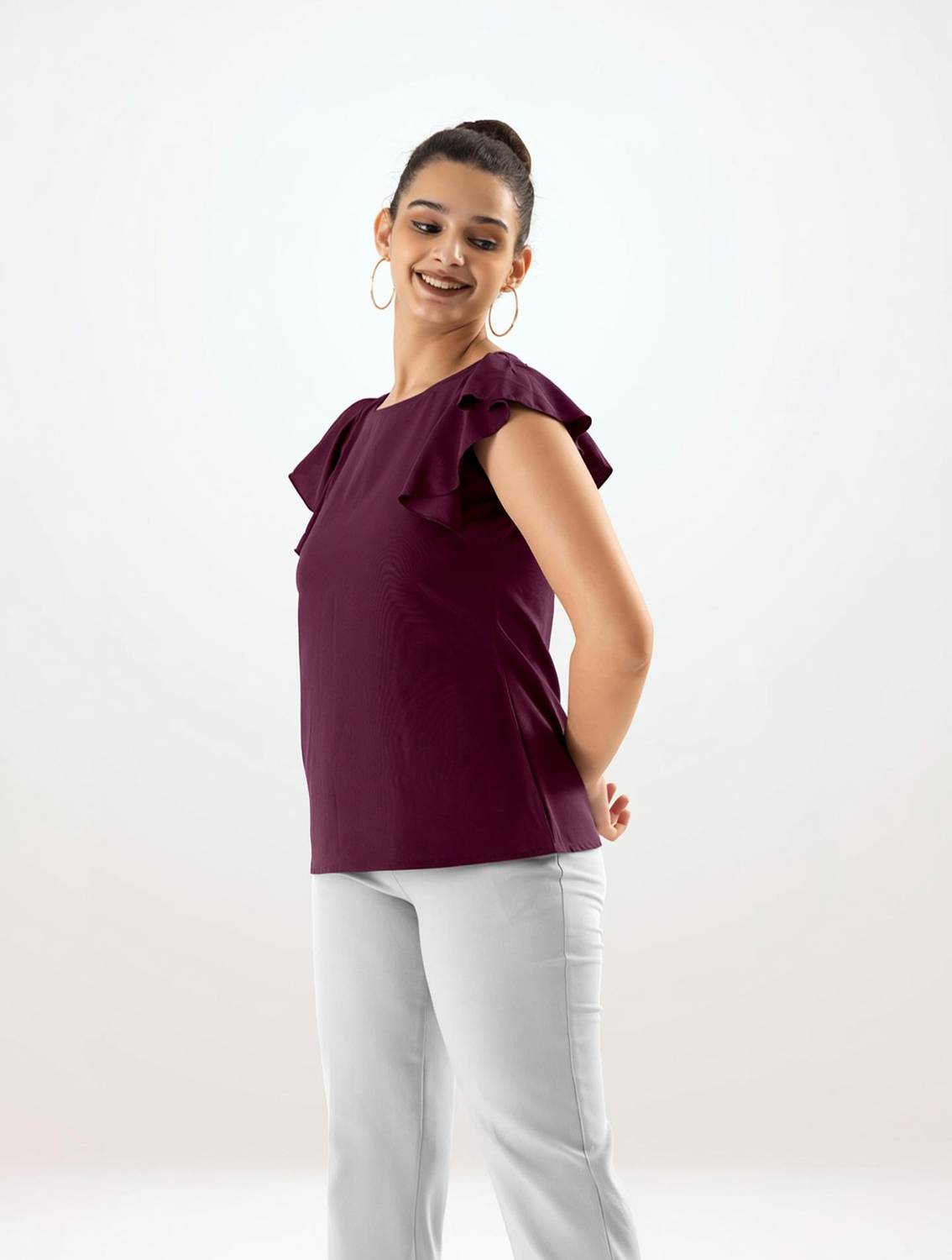 AASK Casual Printed Women Purple Top