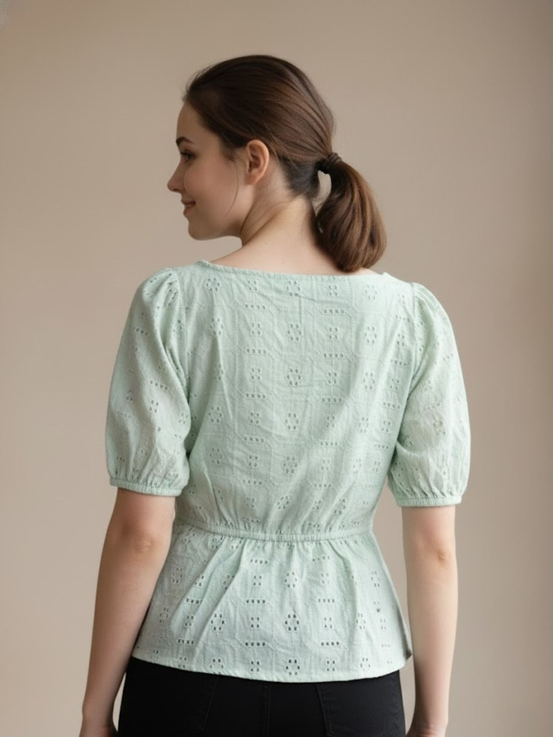 Image of BIRDIEfashion Casual Self Design Women Green Top