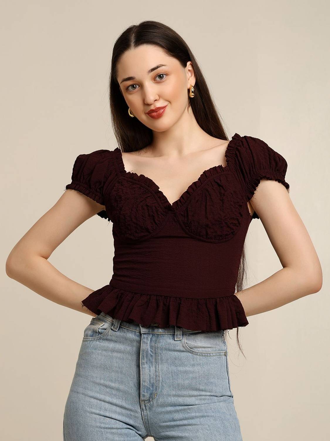 7OUNCE Party Solid Women Maroon Top