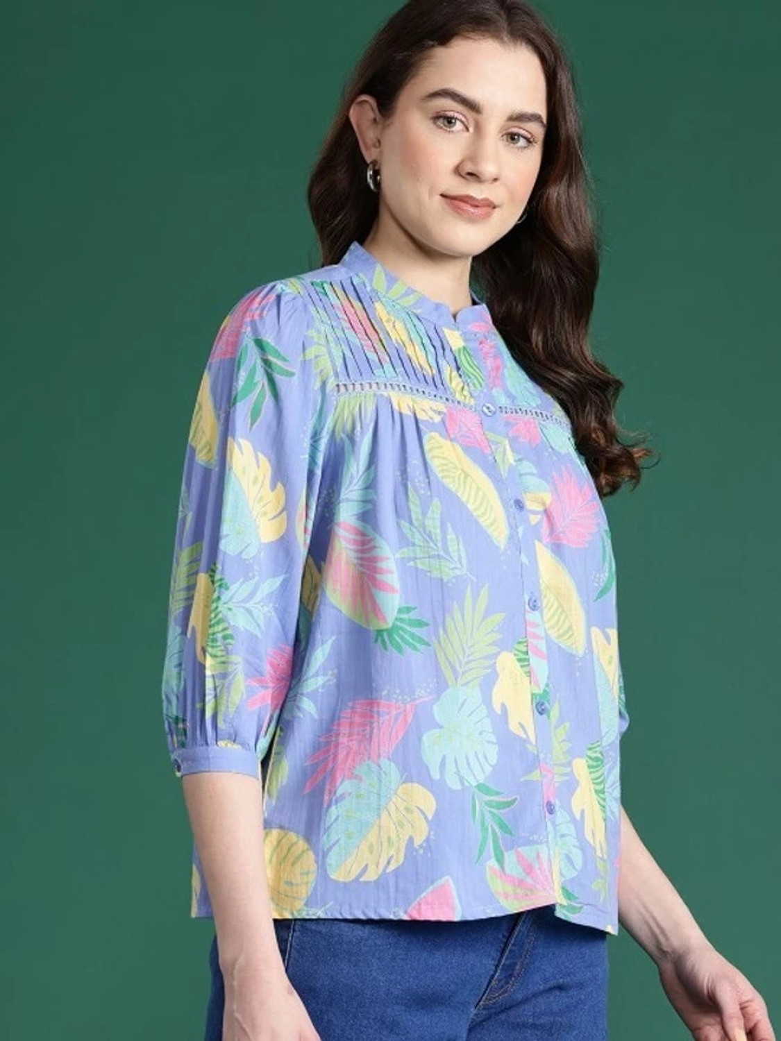 Image of cavercha fashion Casual Printed Women Blue Top