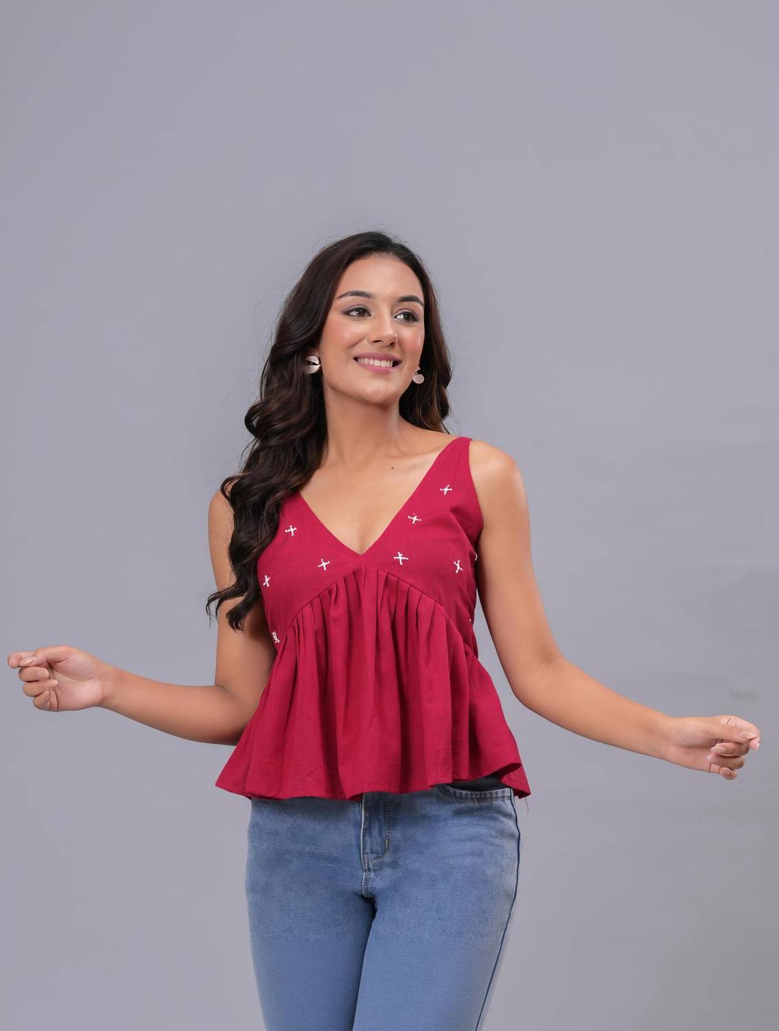 Neelu Rajput Party Embroidered Women Red Top