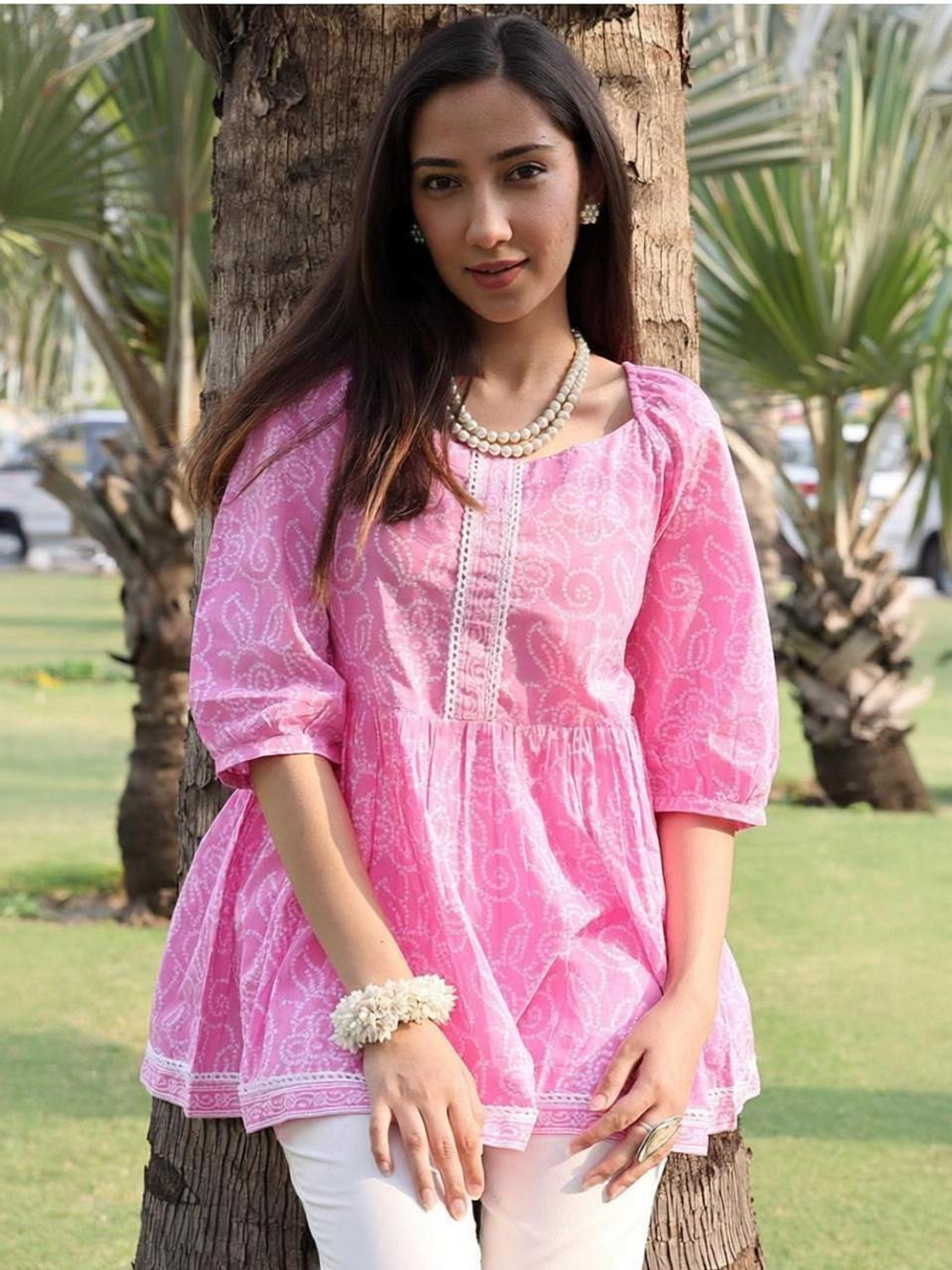 Image of PARI A1 Party Printed Women Pink Top