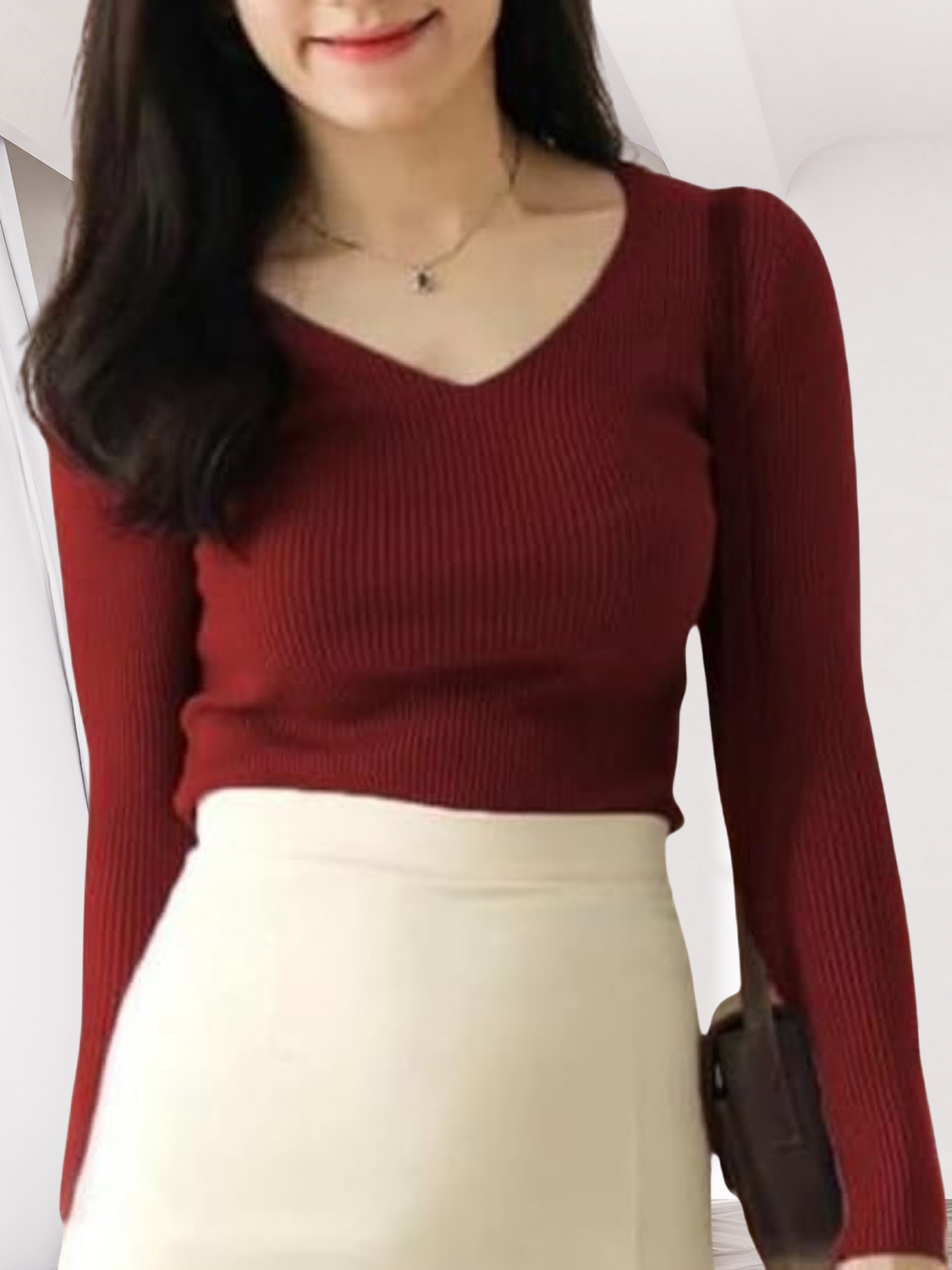 Image of sasafaras Casual Regular Sleeves Solid Women Maroon Top