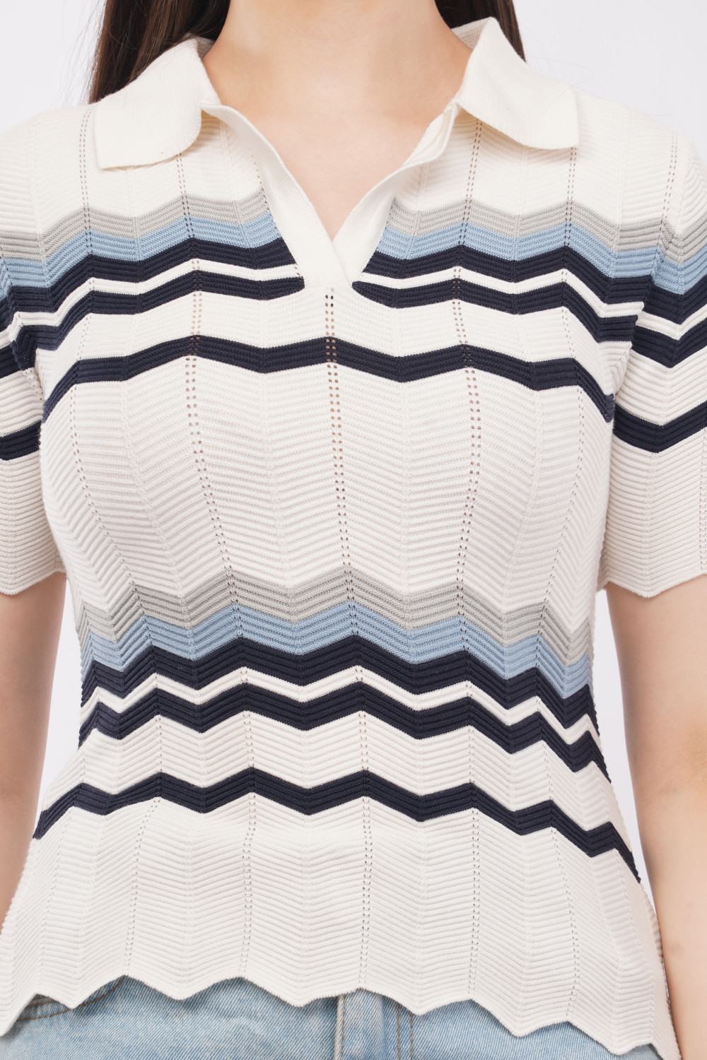 Image of IROZI Casual Chevron /Zig Zag Women Multicolor Top