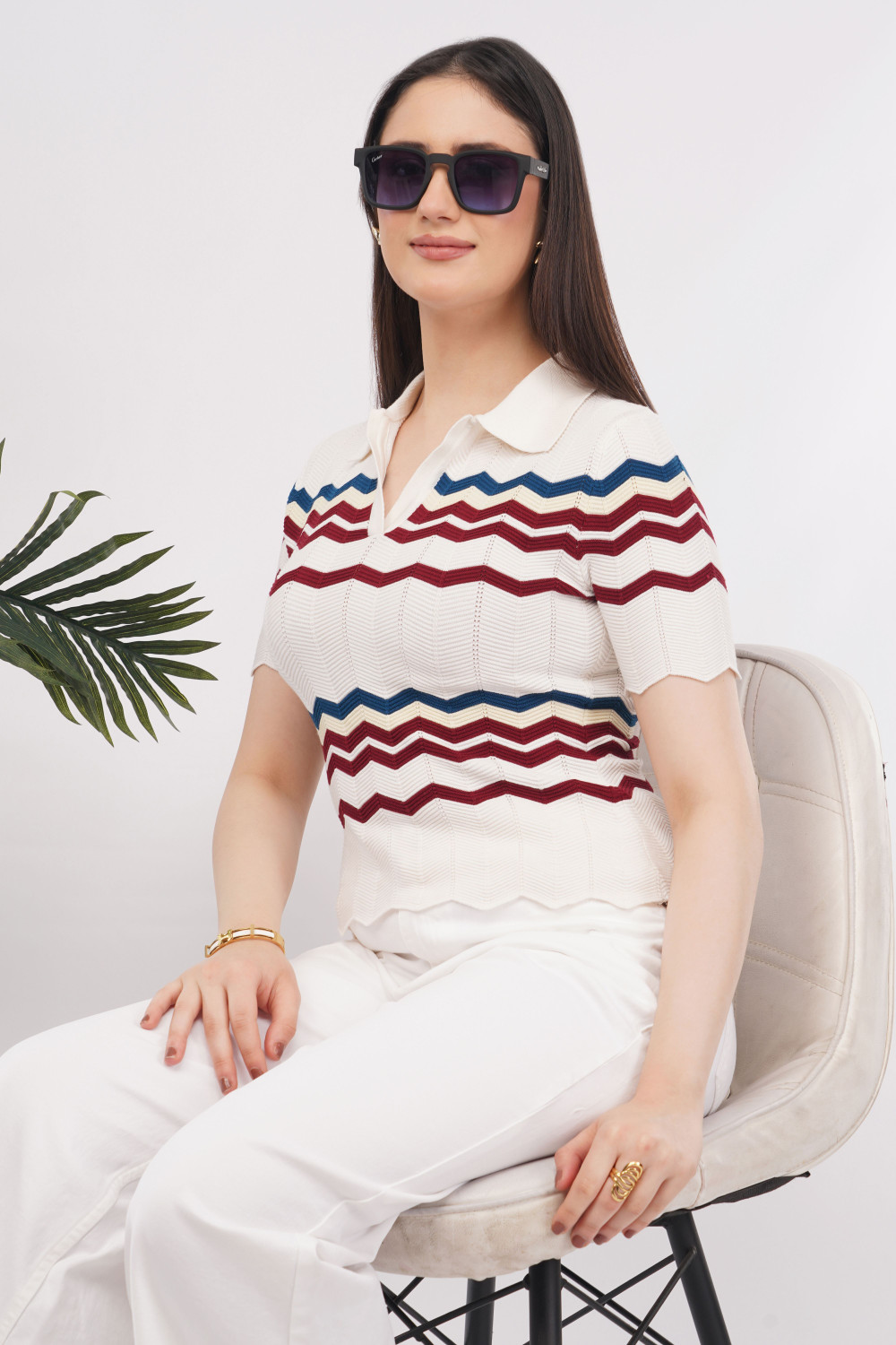 Image of IROZI Casual Chevron /Zig Zag Women Multicolor Top