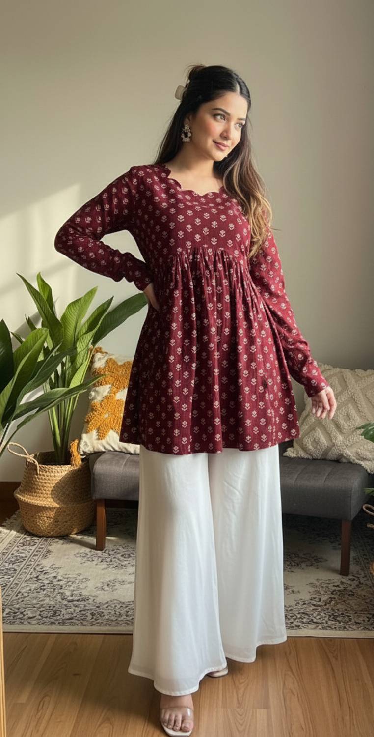 Krishna sakhi Casual Printed Women Maroon Top