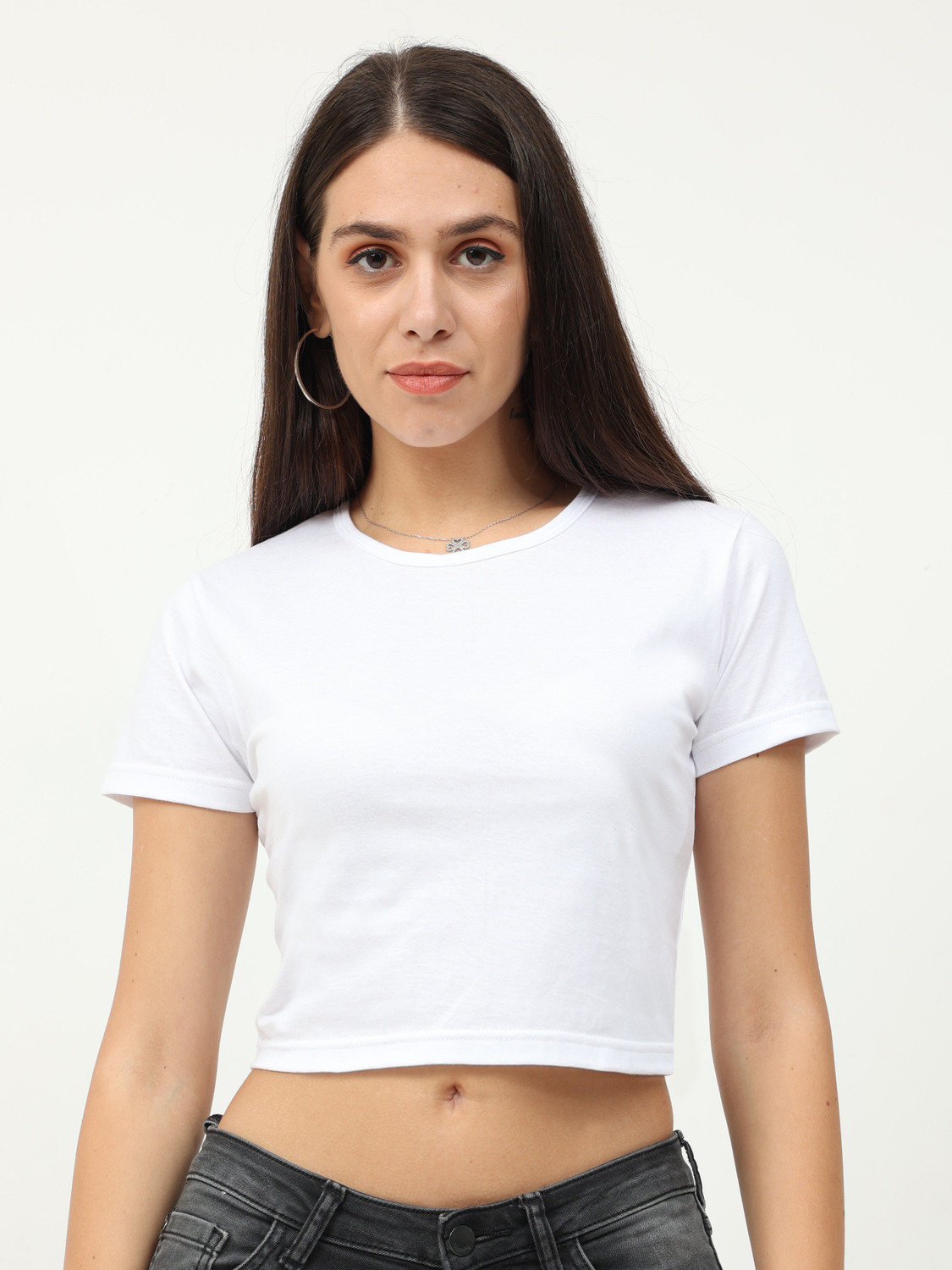 Image of Fleximaa Casual Solid Women White, Black Top
