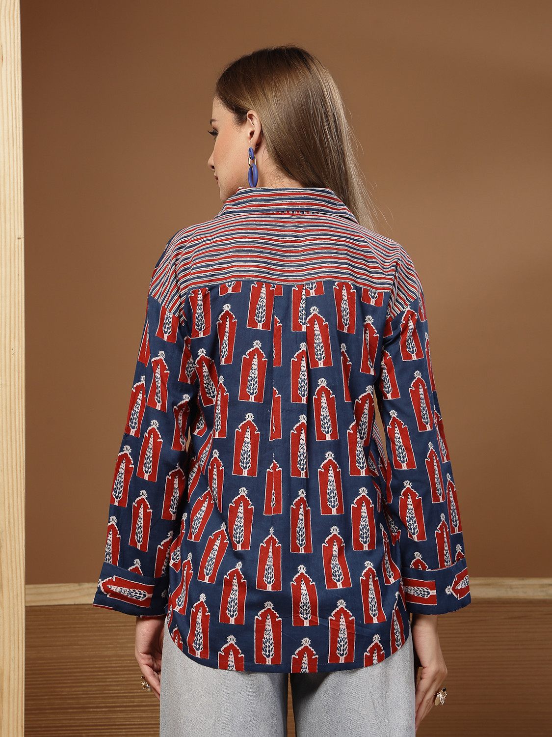 Image of Stylum Casual Ethnic Motifs Women Dark Blue Top