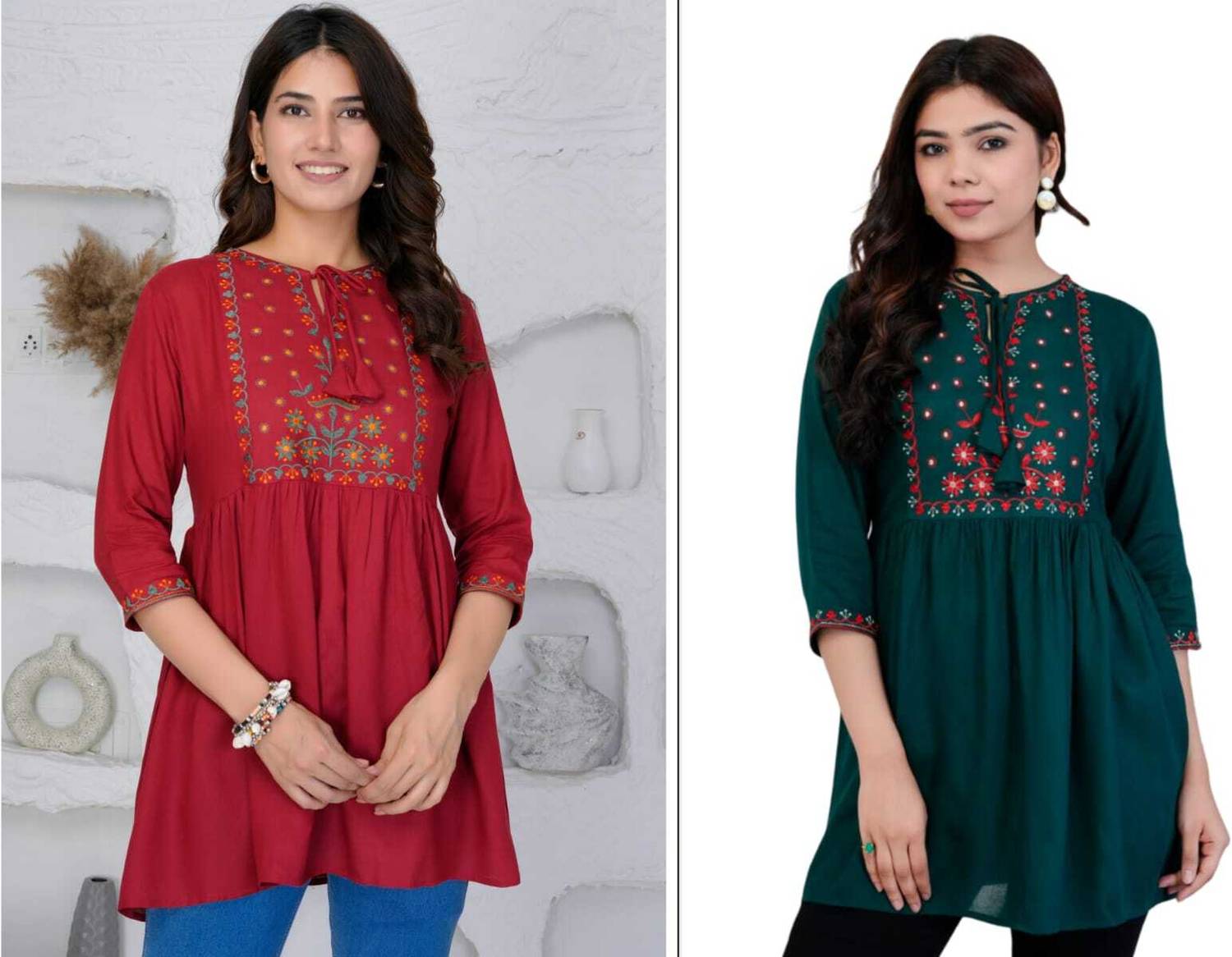 Aalso Casual Printed Women Red, Green Top