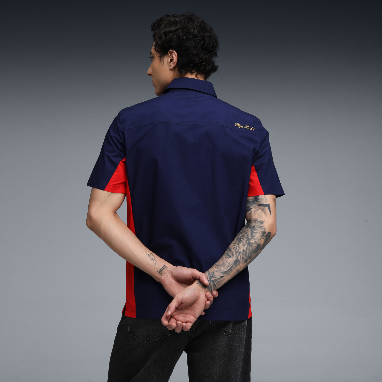 Image of PUMA Men Color Block Sports Blue Shirt