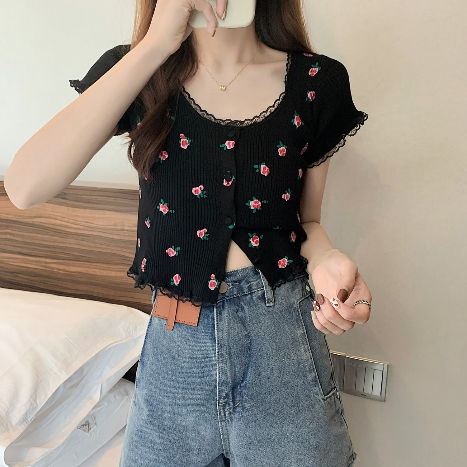Image of AKA Casual Printed Women Black Top