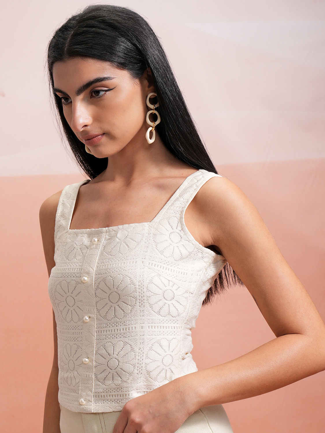 Image of Tokyo Talkies Casual Self Design Women White Top