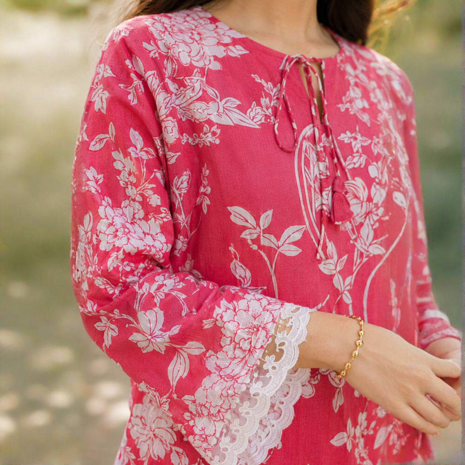 Image of sadya attire Casual Floral Print, Printed Women Pink Top