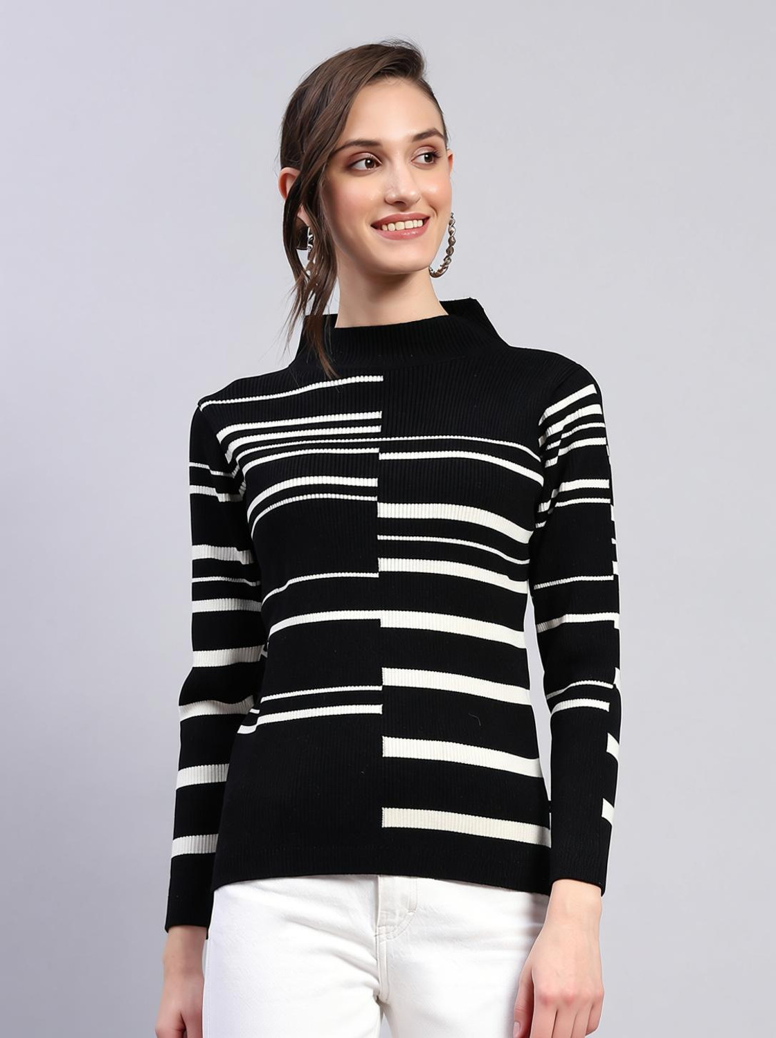 Image of MONTE CARLO Casual Striped Women Black Top
