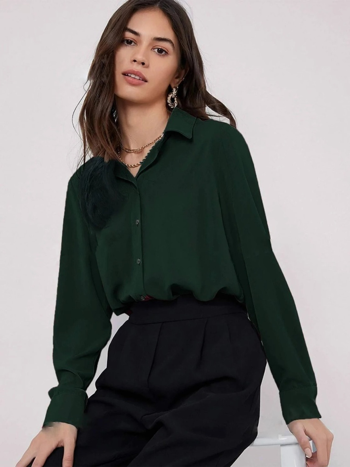 Image of Leriya Fashion Casual Solid Women Green Top