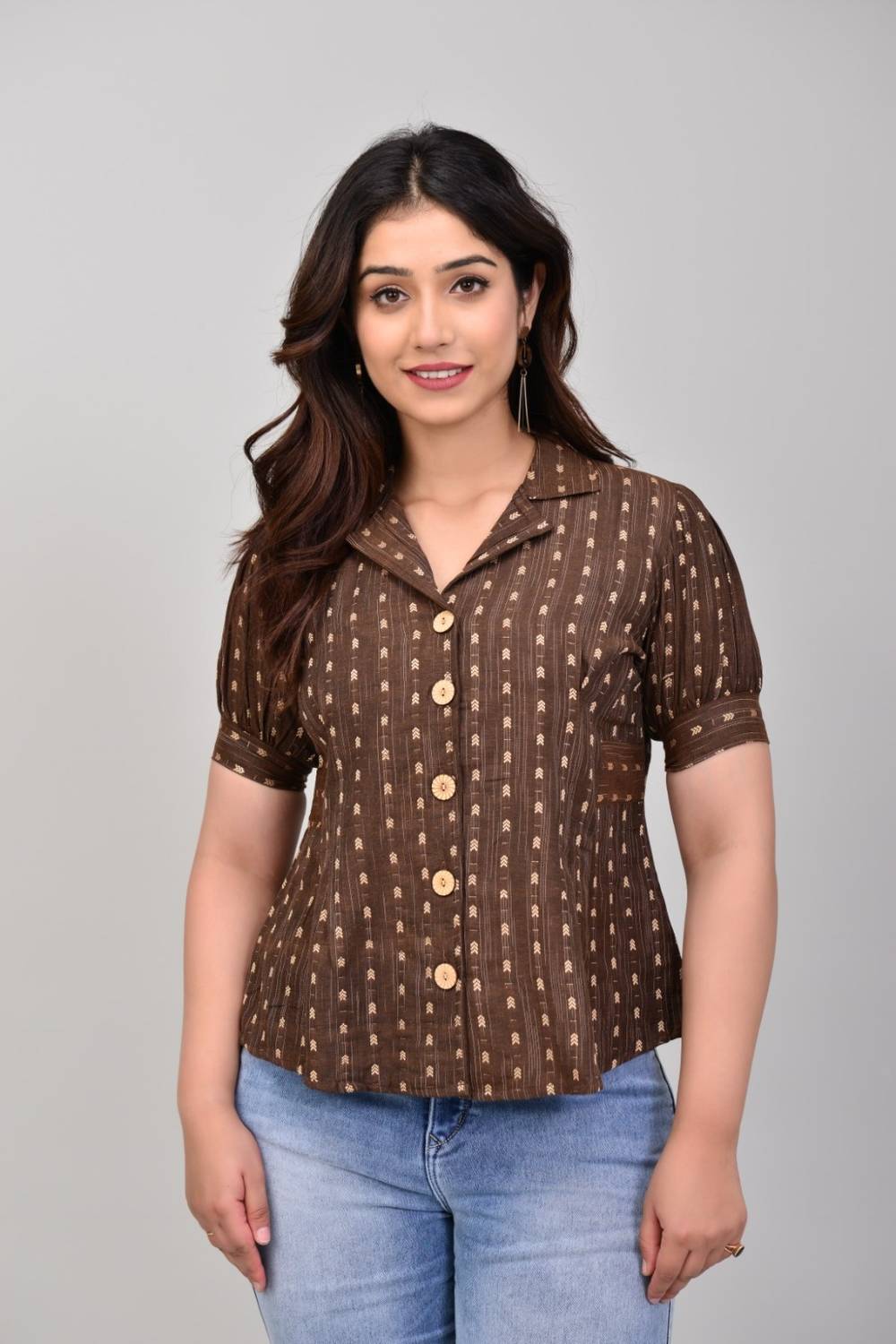 FREEDOM FASHION Casual Printed Women Brown Top