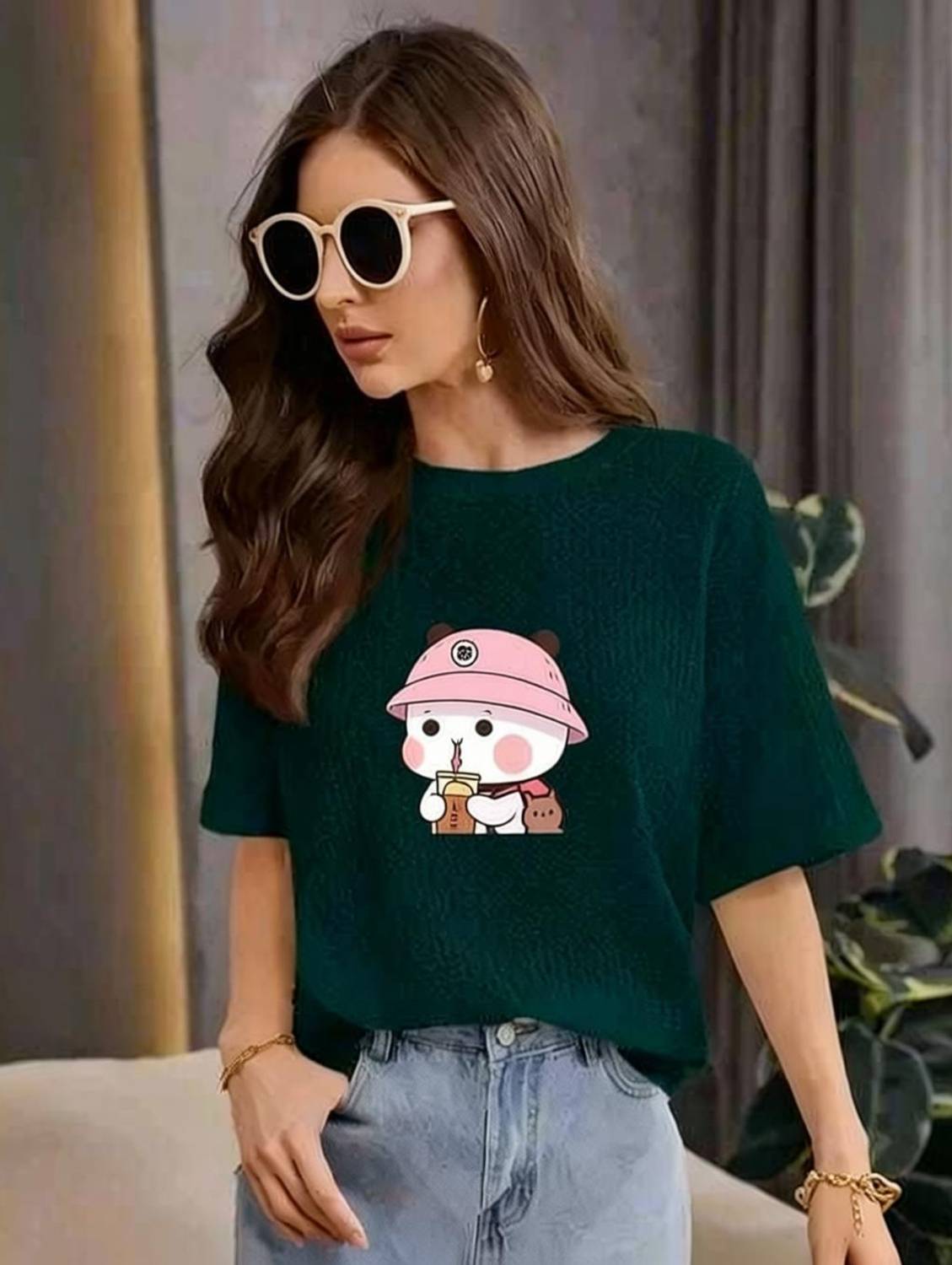2013 USK COLLECTION Casual Printed, Self Design Women Green Top