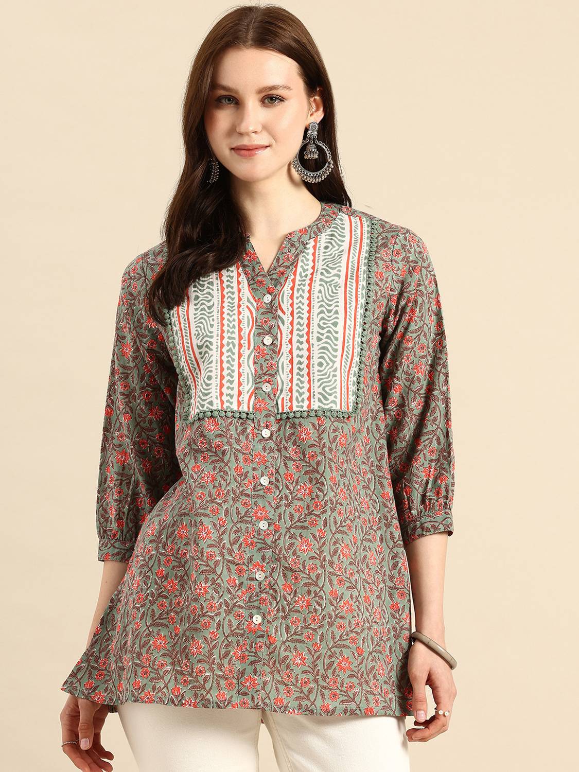 A&k Casual Floral Print, Lace Women Multicolor Top