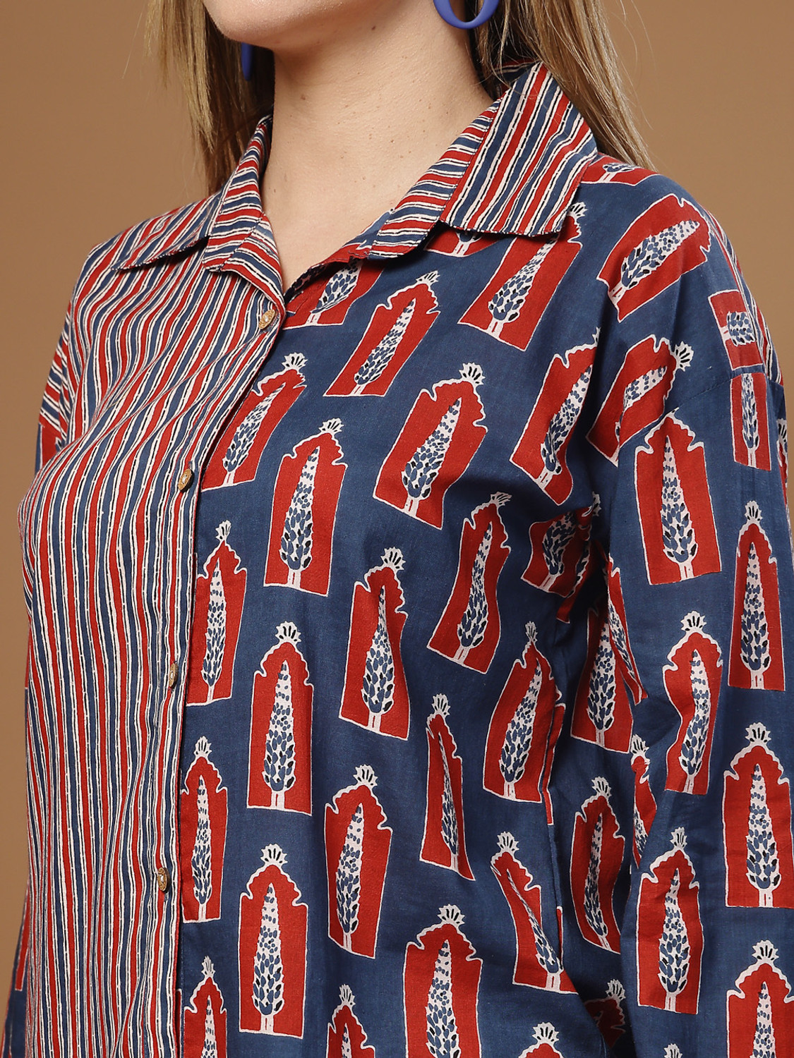 Image of Stylum Casual Ethnic Motifs Women Dark Blue Top