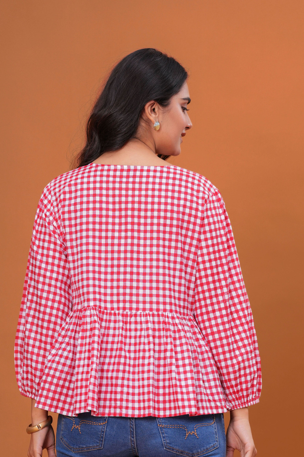 Image of GIGNAR Casual Checkered Women Red, White Top