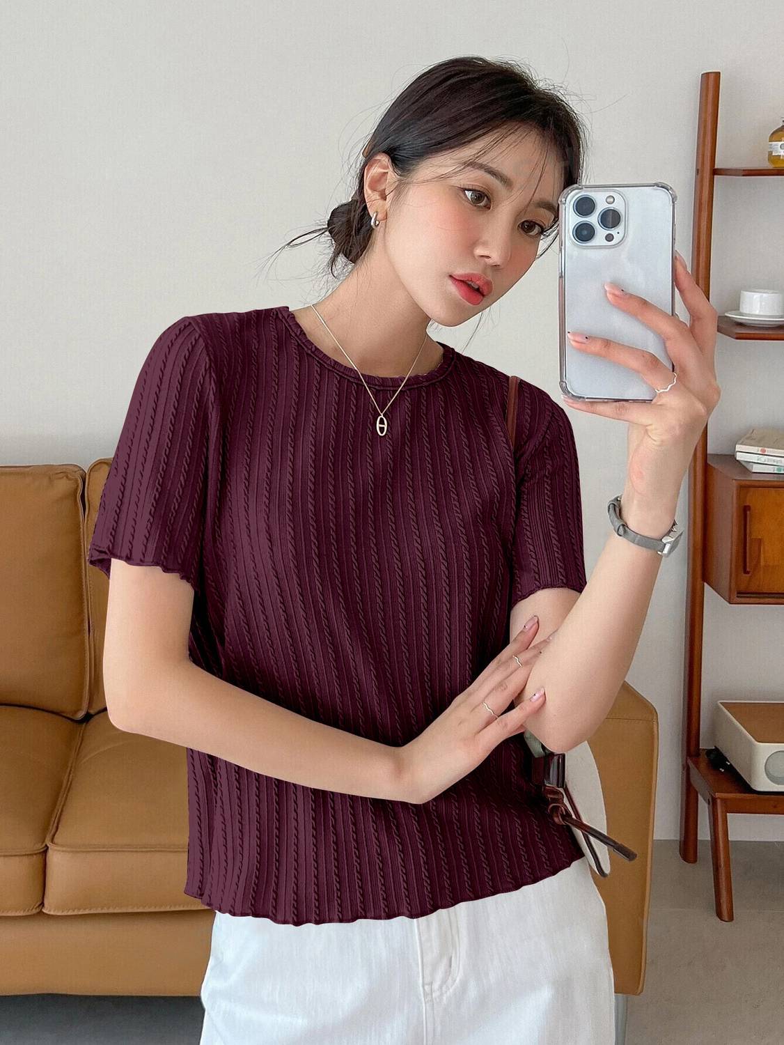 1stLov Casual Solid Women Maroon Top