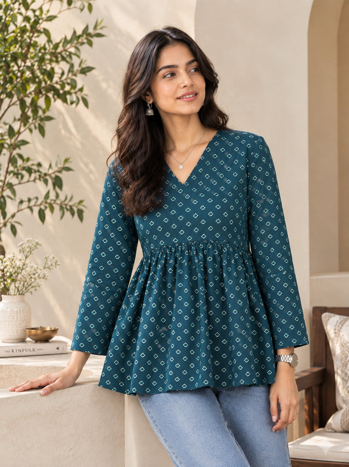 Image of GOKUL TRENDZ Casual Printed Women Dark Green Top