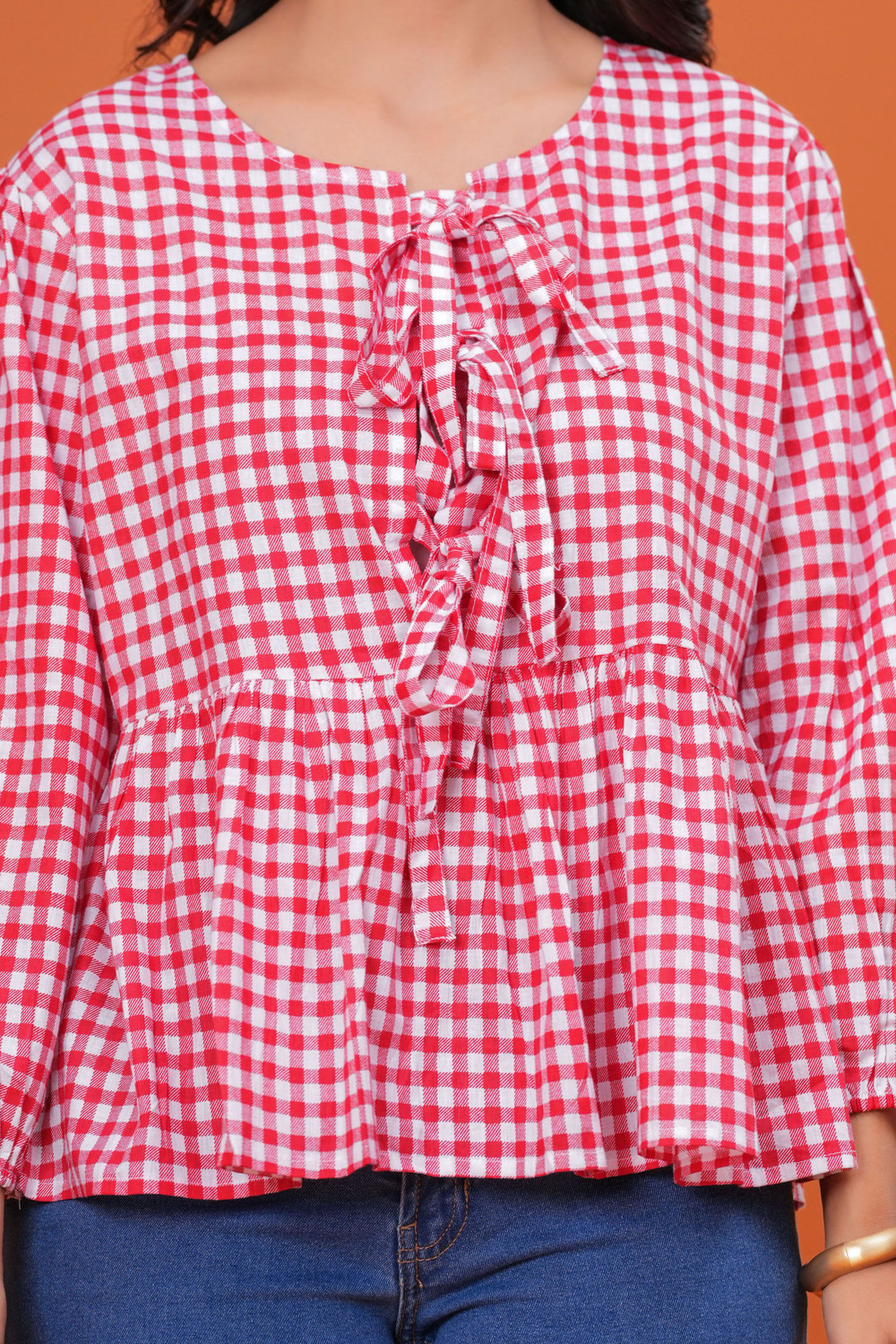 Image of GIGNAR Casual Checkered Women Red, White Top